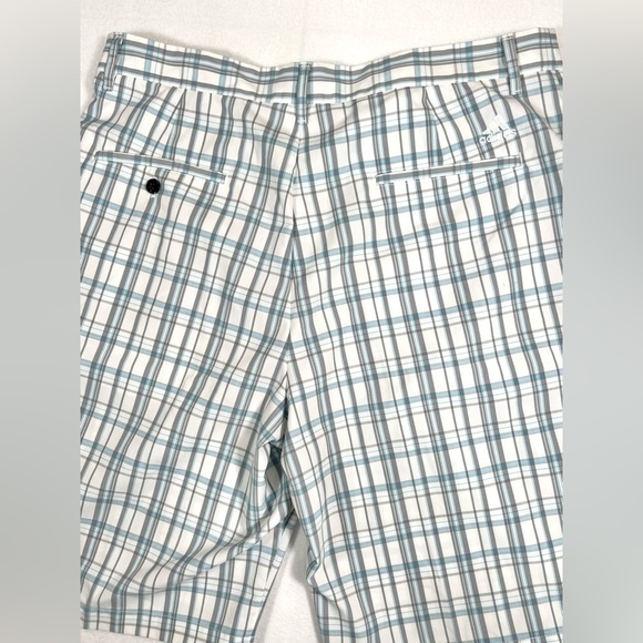 ADIDAS Men’s Flat Front Shorts Blue Gray Plaid Casual Size 35‎ Athleisure Golf - Picture 7 of 14